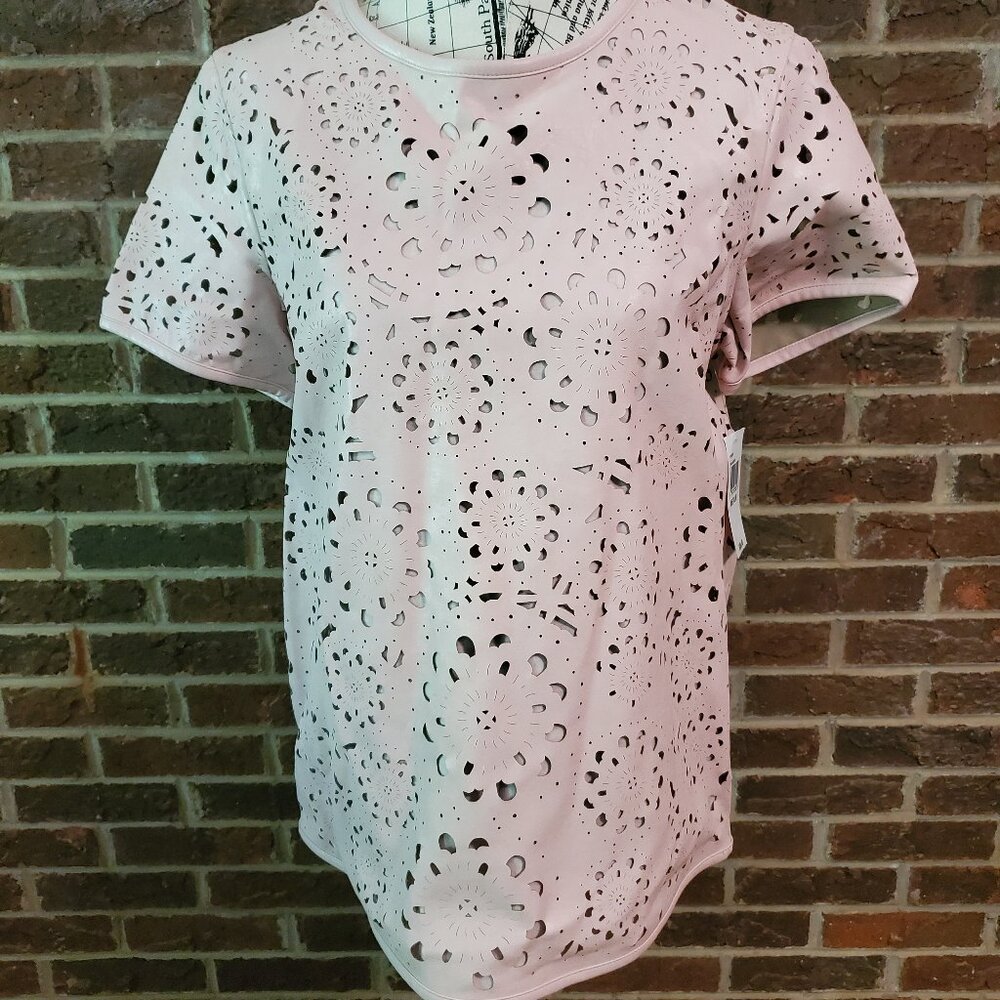 ~NEW~ Live A Little Faux Leather Cutout Pink Top - Medium
